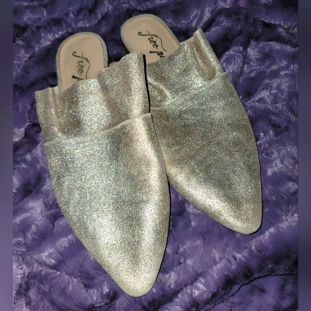Free People Metallic Gold Leather Slip-ons